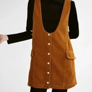 NWT Zara Brown Corduroy Overall Dress with Pockets
